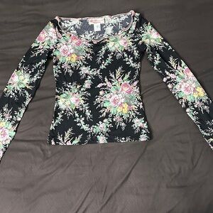 Blumarine Black and Pink Fitted Long Sleeve Blouse